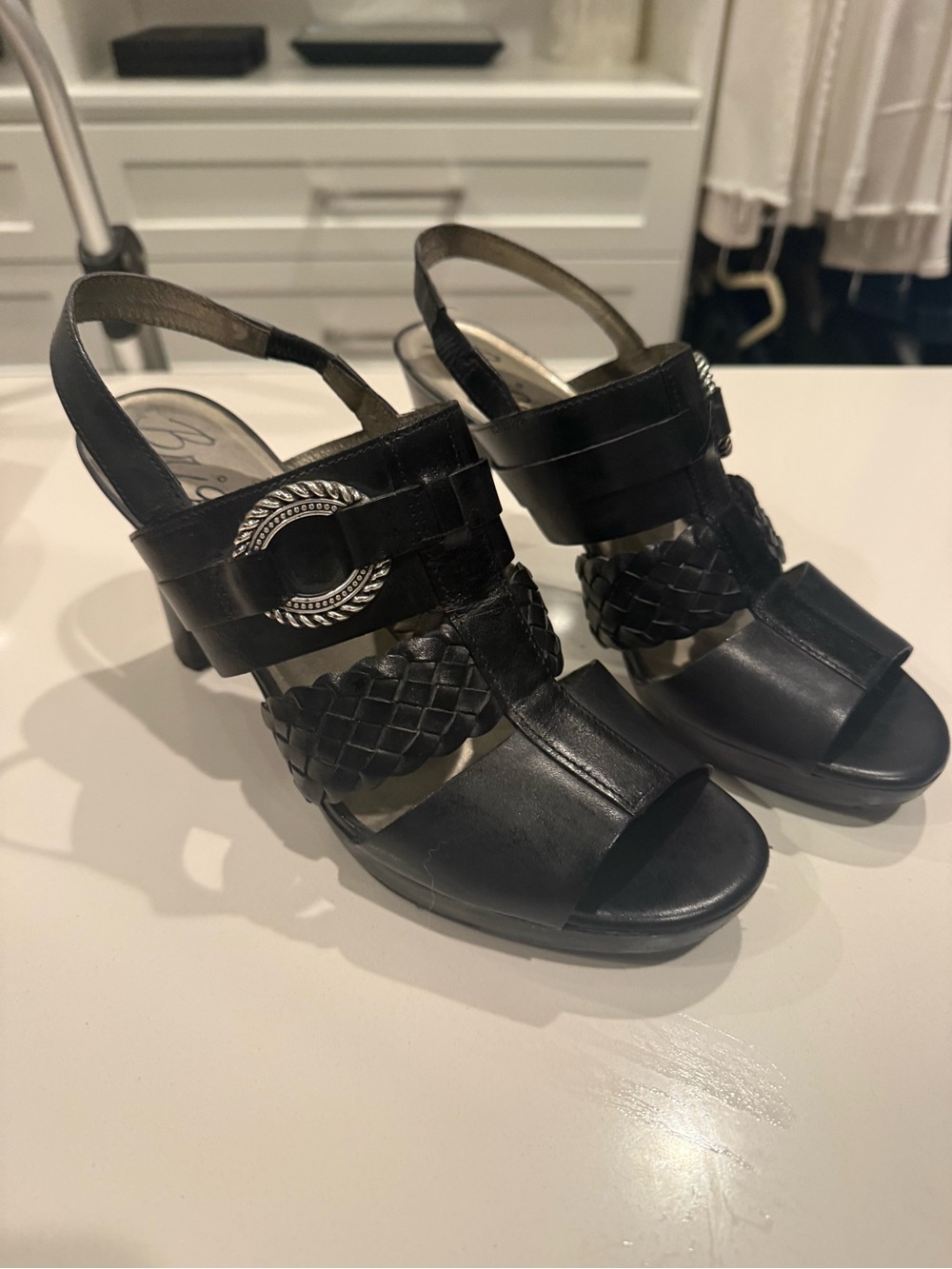 Brighton Black Braided Slingback Sandals with Silver Buckle